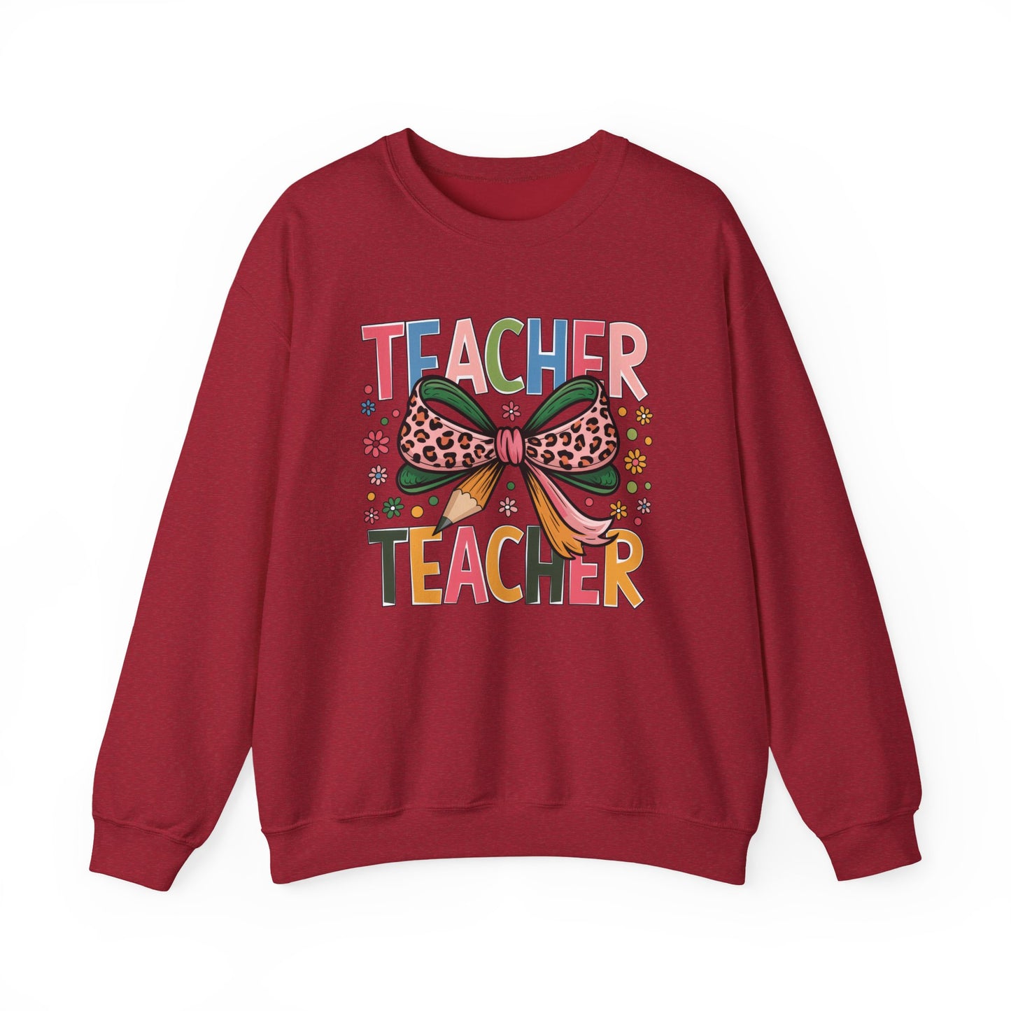 Teacher Bow Cheetah Print Gildan Crewneck Sweatshirt