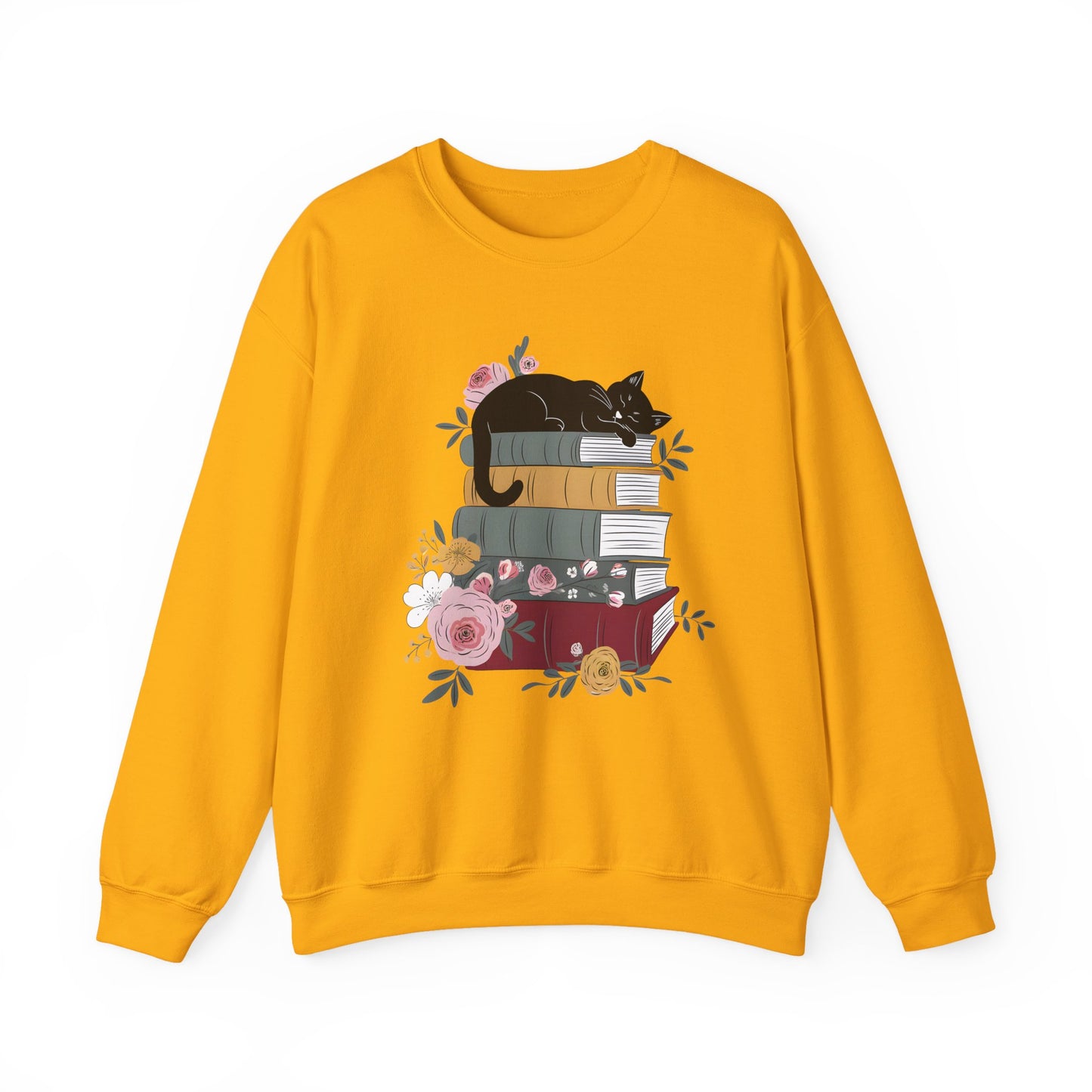 Stack of Books Cat- Gildan Crewneck Sweatshirt