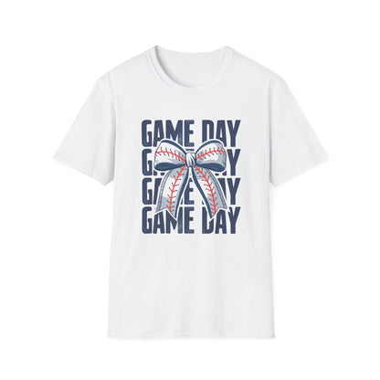Baseball Game Day Stacked Bow- Gildan Softstyle tee