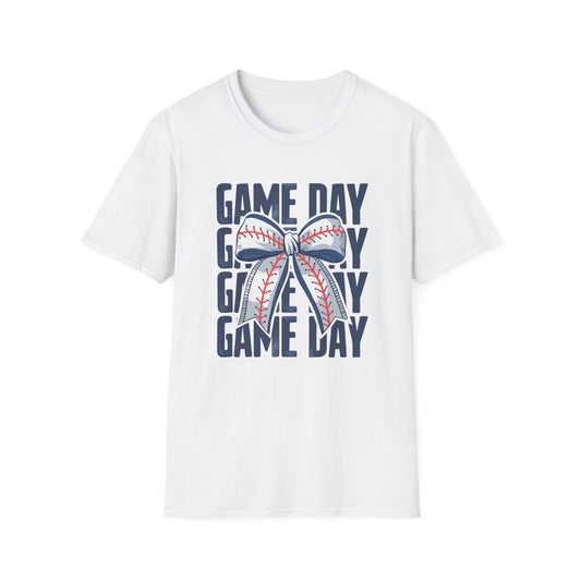 Baseball Game Day Stacked Bow- Gildan Softstyle tee