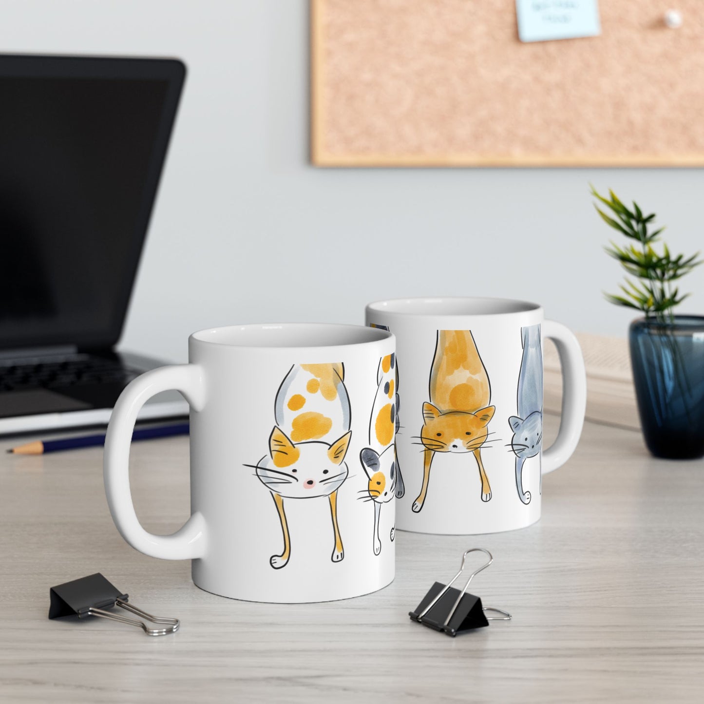 11oz Playful Cat Ceramic Mug - Cute Animal Design for Cat Lovers