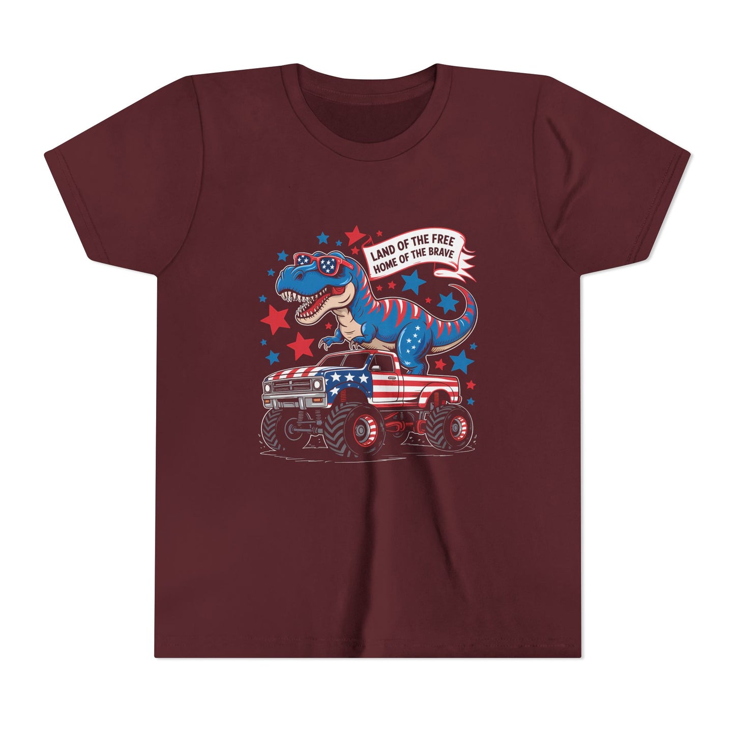 Patriotic Dinosaur Tee for Kids, Youth Short Sleeve Shirt