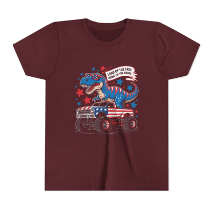 Patriotic Dinosaur Tee for Kids, Youth Short Sleeve Shirt