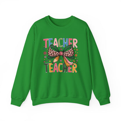 Teacher Bow Cheetah Print Gildan Crewneck Sweatshirt