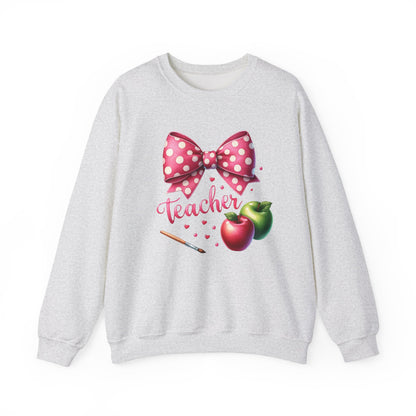 Teacher Polka Dot Bow Gildan Crewneck Sweatshirt