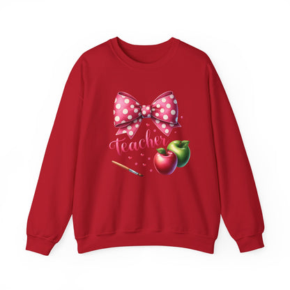 Teacher Polka Dot Bow Gildan Crewneck Sweatshirt