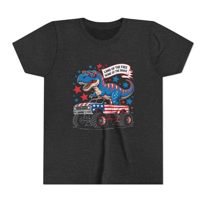 Patriotic Dinosaur Tee for Kids, Youth Short Sleeve Shirt