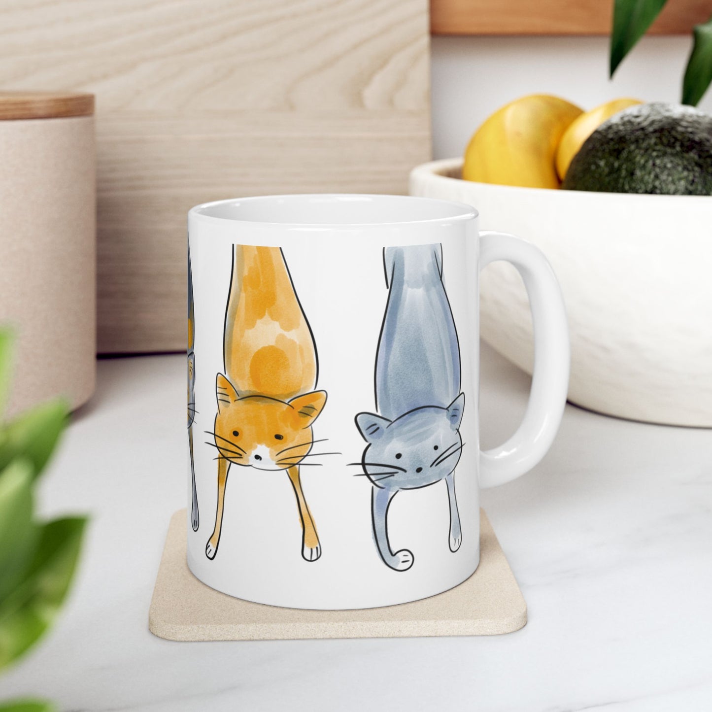 11oz Playful Cat Ceramic Mug - Cute Animal Design for Cat Lovers