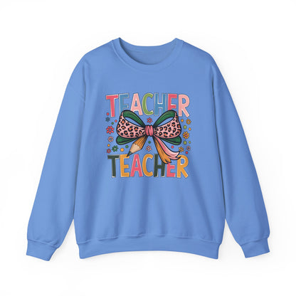 Teacher Bow Cheetah Print Gildan Crewneck Sweatshirt