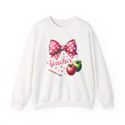 Teacher Polka Dot Bow Gildan Crewneck Sweatshirt