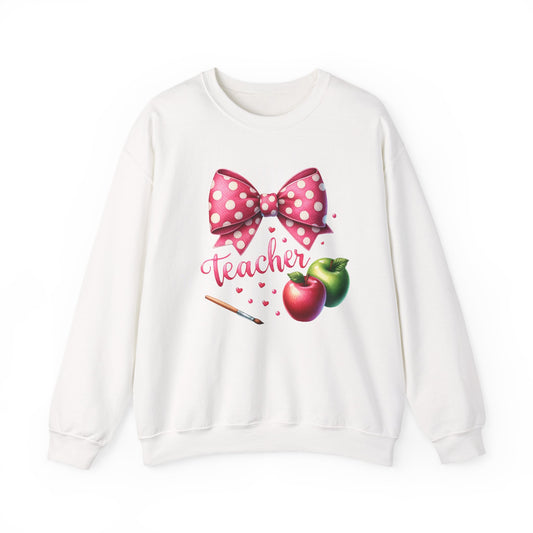 Teacher Polka Dot Bow Gildan Crewneck Sweatshirt