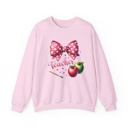 Teacher Polka Dot Bow Gildan Crewneck Sweatshirt