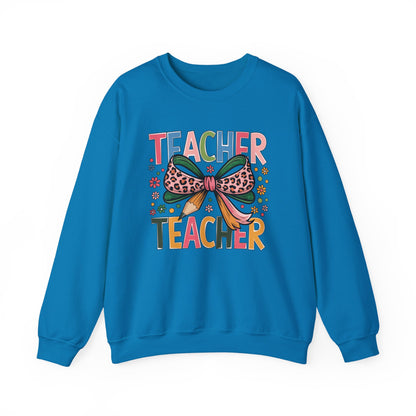 Teacher Bow Cheetah Print Gildan Crewneck Sweatshirt