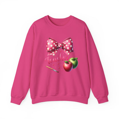 Teacher Polka Dot Bow Gildan Crewneck Sweatshirt