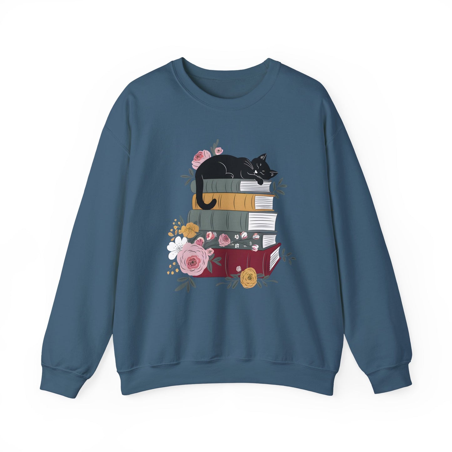 Stack of Books Cat- Gildan Crewneck Sweatshirt