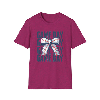 Baseball Game Day Stacked Bow- Gildan Softstyle tee