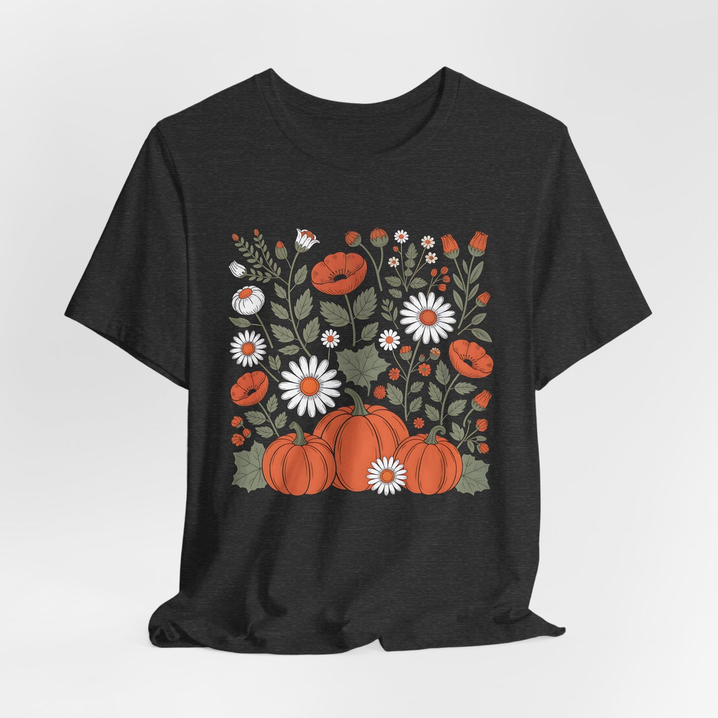 Autumn Floral Tee, Cozy Fall T-Shirt, Pumpkin Graphic Shirt
