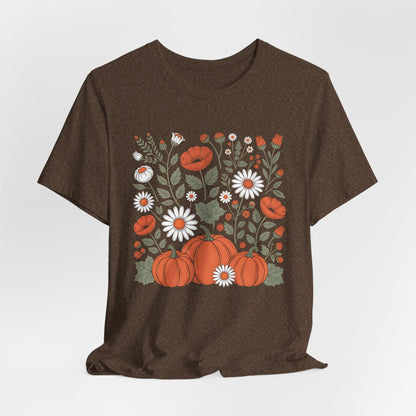 Autumn Floral Tee, Cozy Fall T-Shirt, Pumpkin Graphic Shirt