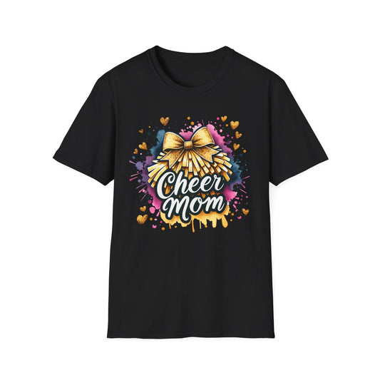 Cheer Mom Gold Bow- Gildan Softstyle Tshirt