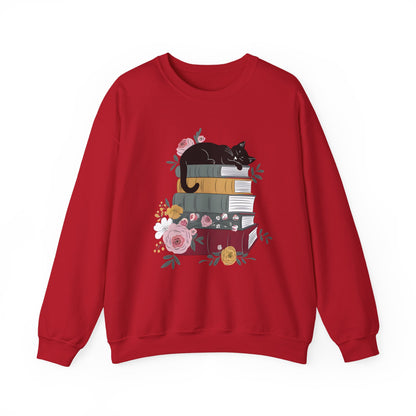 Stack of Books Cat- Gildan Crewneck Sweatshirt