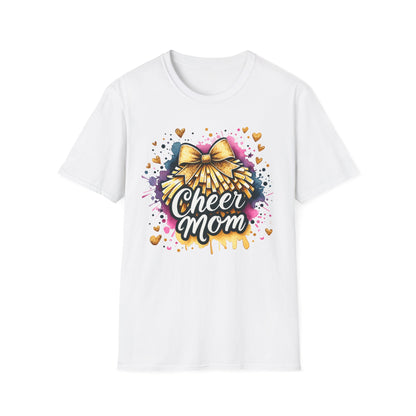 Cheer Mom Gold Bow- Gildan Softstyle Tshirt