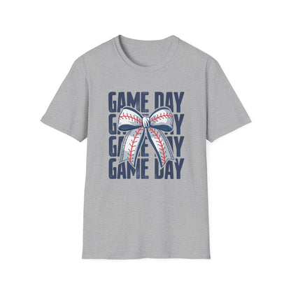 Baseball Game Day Stacked Bow- Gildan Softstyle tee