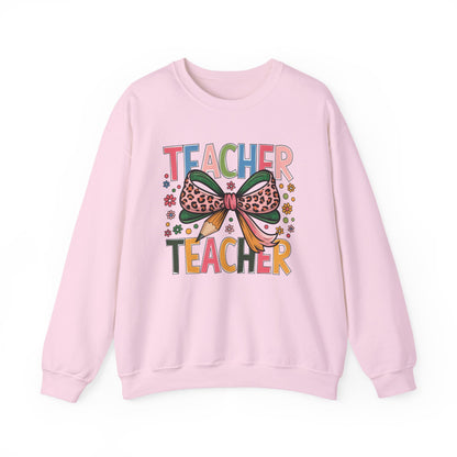 Teacher Bow Cheetah Print Gildan Crewneck Sweatshirt