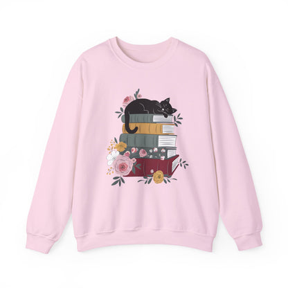 Stack of Books Cat- Gildan Crewneck Sweatshirt