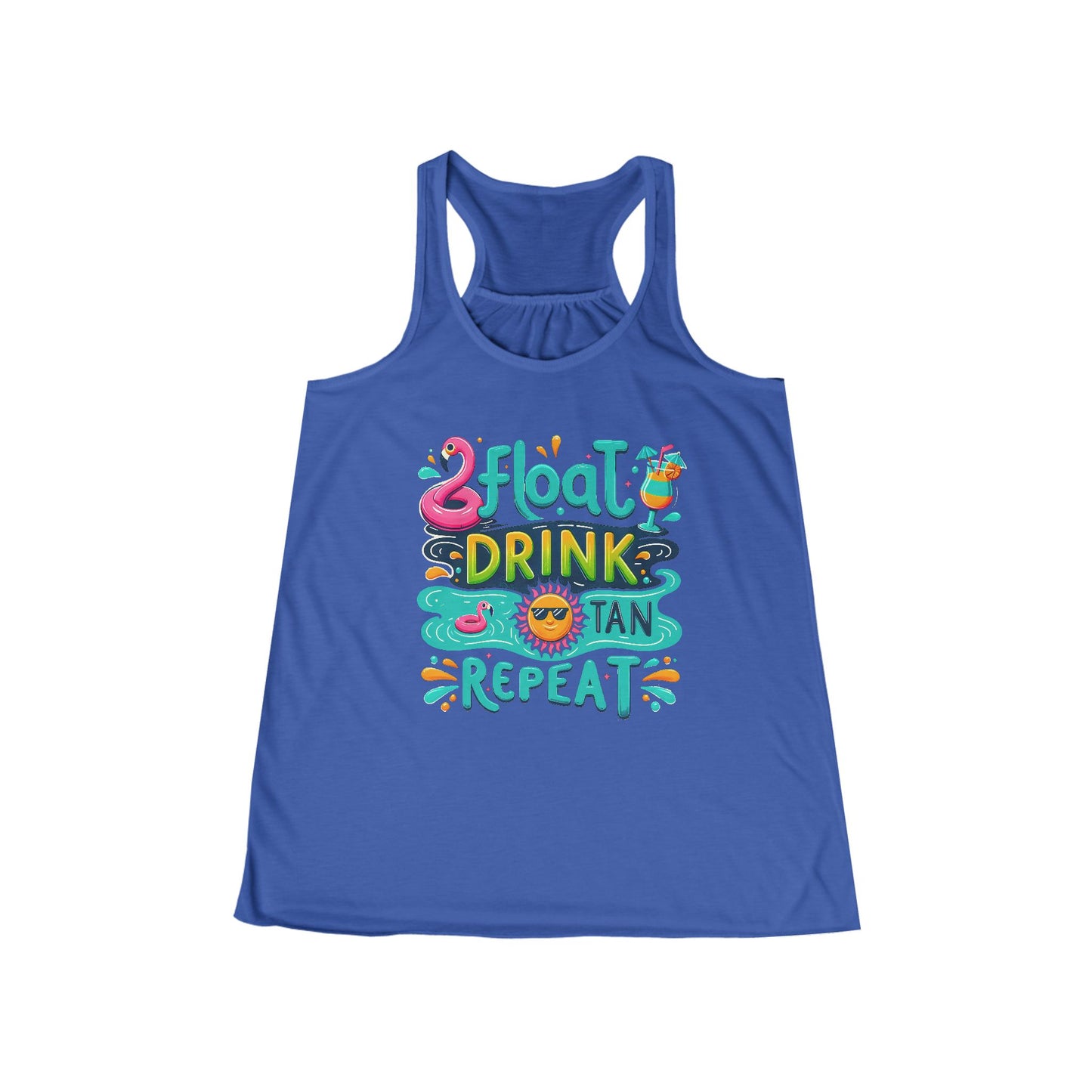 Float, Drink, Tan, Repeat Women's Flowy Racerback Tank Top