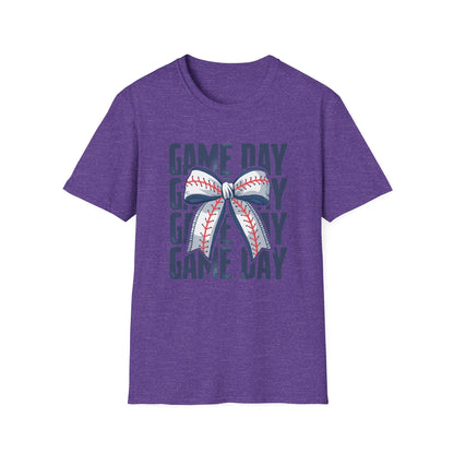 Baseball Game Day Stacked Bow- Gildan Softstyle tee
