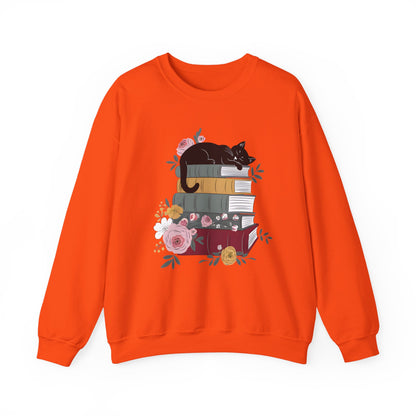 Stack of Books Cat- Gildan Crewneck Sweatshirt