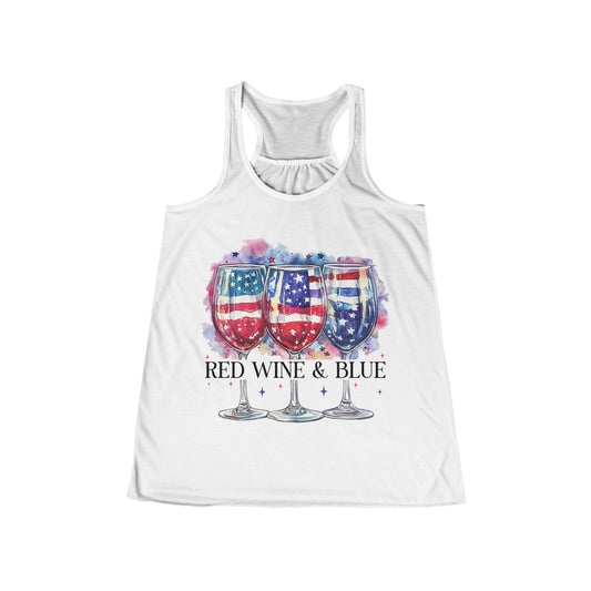 Patriotic Women's Flowy Racerback Tank - Red Wine & Blue