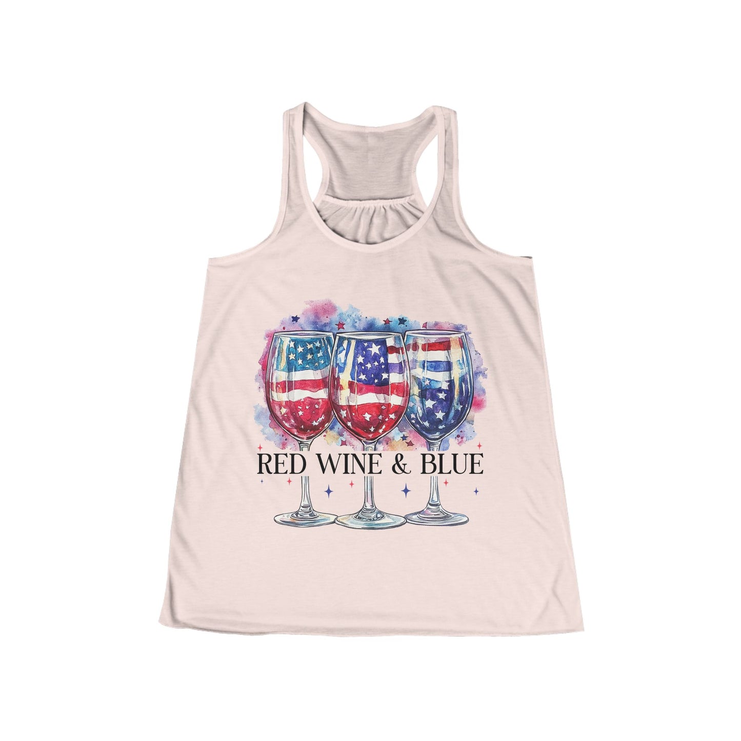 Patriotic Women's Flowy Racerback Tank - Red Wine & Blue