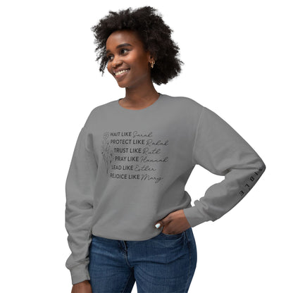 Inspirational Sweatshirt - Wait, Protect, Trust, Pray, Rejoice Like Women of the Bible, Front and Sleeve - Unisex Crewneck for Faith & Empowerment, Gift for Women, [...]