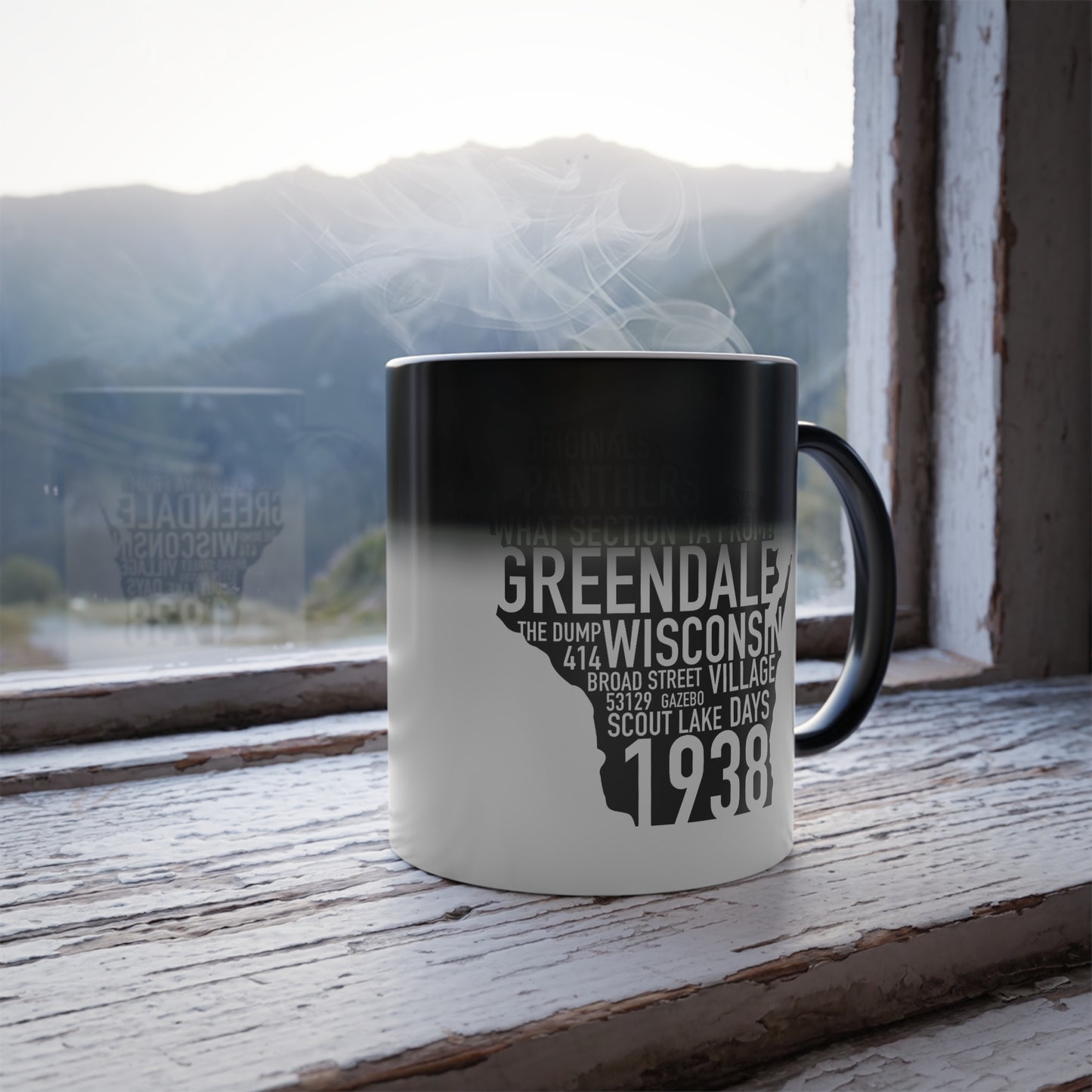 11oz Color Morphing Mug - Greendale Wisconsin word map