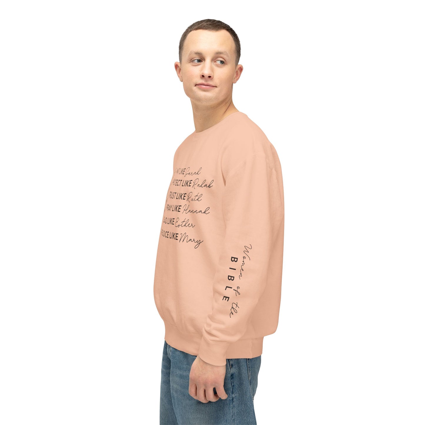 Inspirational Sweatshirt - Wait, Protect, Trust, Pray, Rejoice Like Women of the Bible, Front and Sleeve - Unisex Crewneck for Faith & Empowerment, Gift for Women, [...]