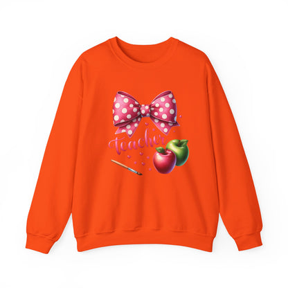 Teacher Polka Dot Bow Gildan Crewneck Sweatshirt