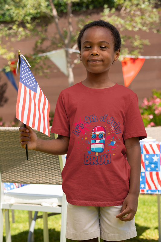 Kids 4th of July T-Shirt - "It's 4th of July Bruh" Design