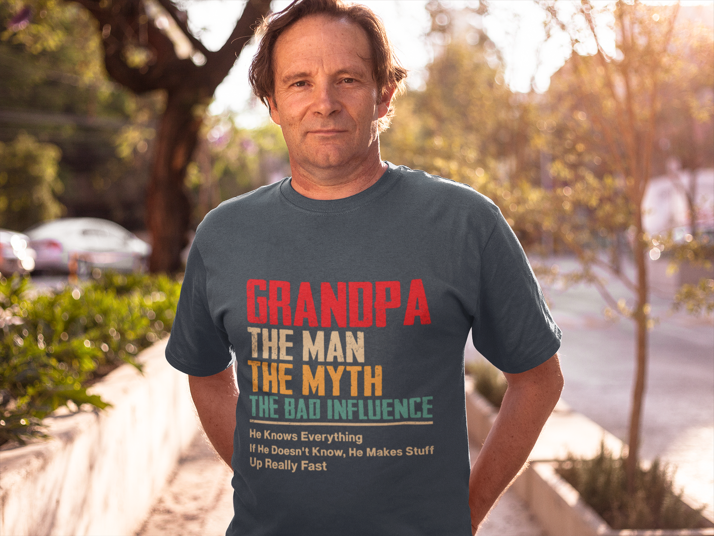 Funny Grandpa T-Shirt - The Man, The Myth, The Bad Influence