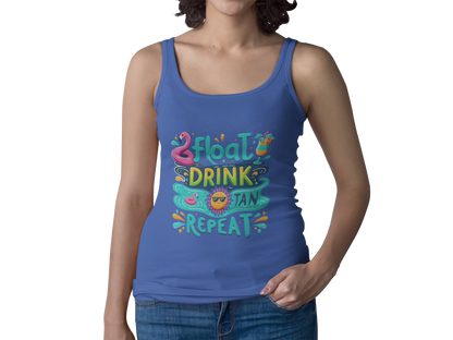 Float, Drink, Tan, Repeat Women's Flowy Racerback Tank Top