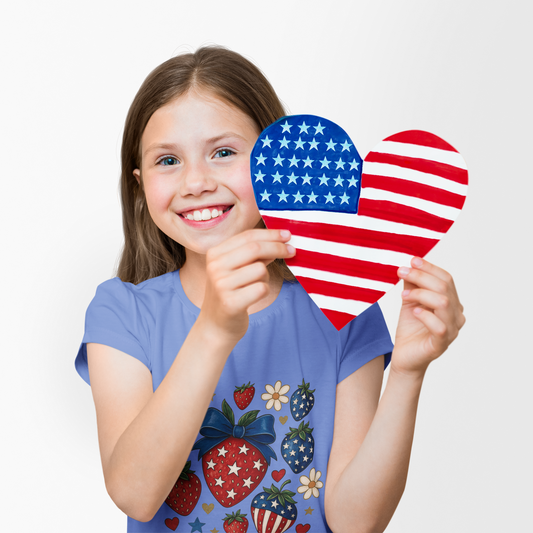 Patriotic Strawberry Youth Tee, Summer T-Shirt, Kids 4th of July Apparel, Cute Berry Graphic Shirt, Birthday Gift for Girls