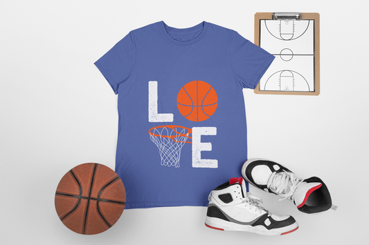 Basketball Love Tee, Unisex Short Sleeve Shirt, Sports Apparel, Gift for Athletes, Game Day Shirt, Valentine's Day Gift