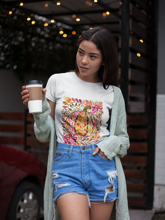 Pumpkin Floral Tee for Fall Celebrations
