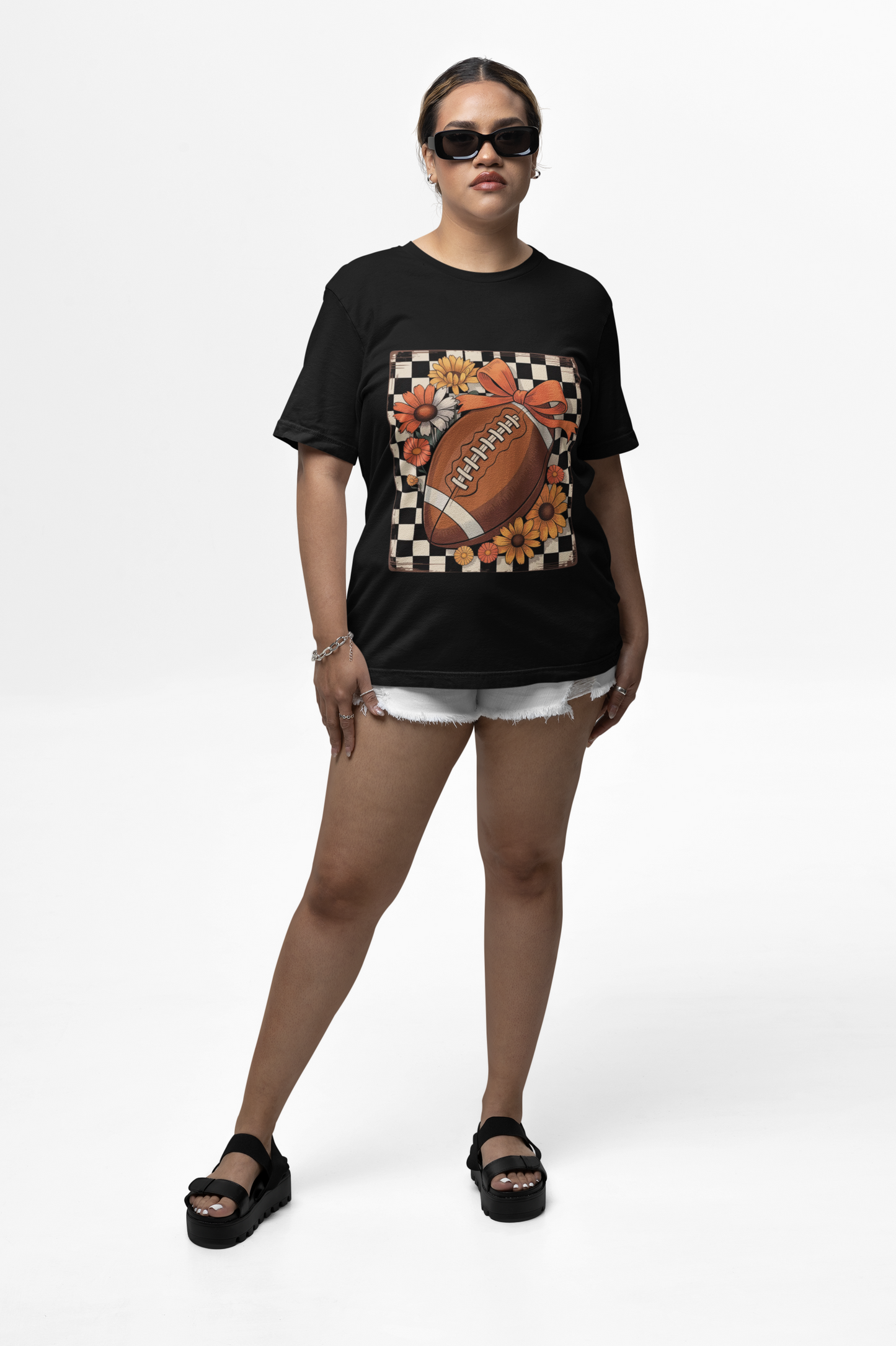 Fall Floral Football Tee, Perfect for Game Days