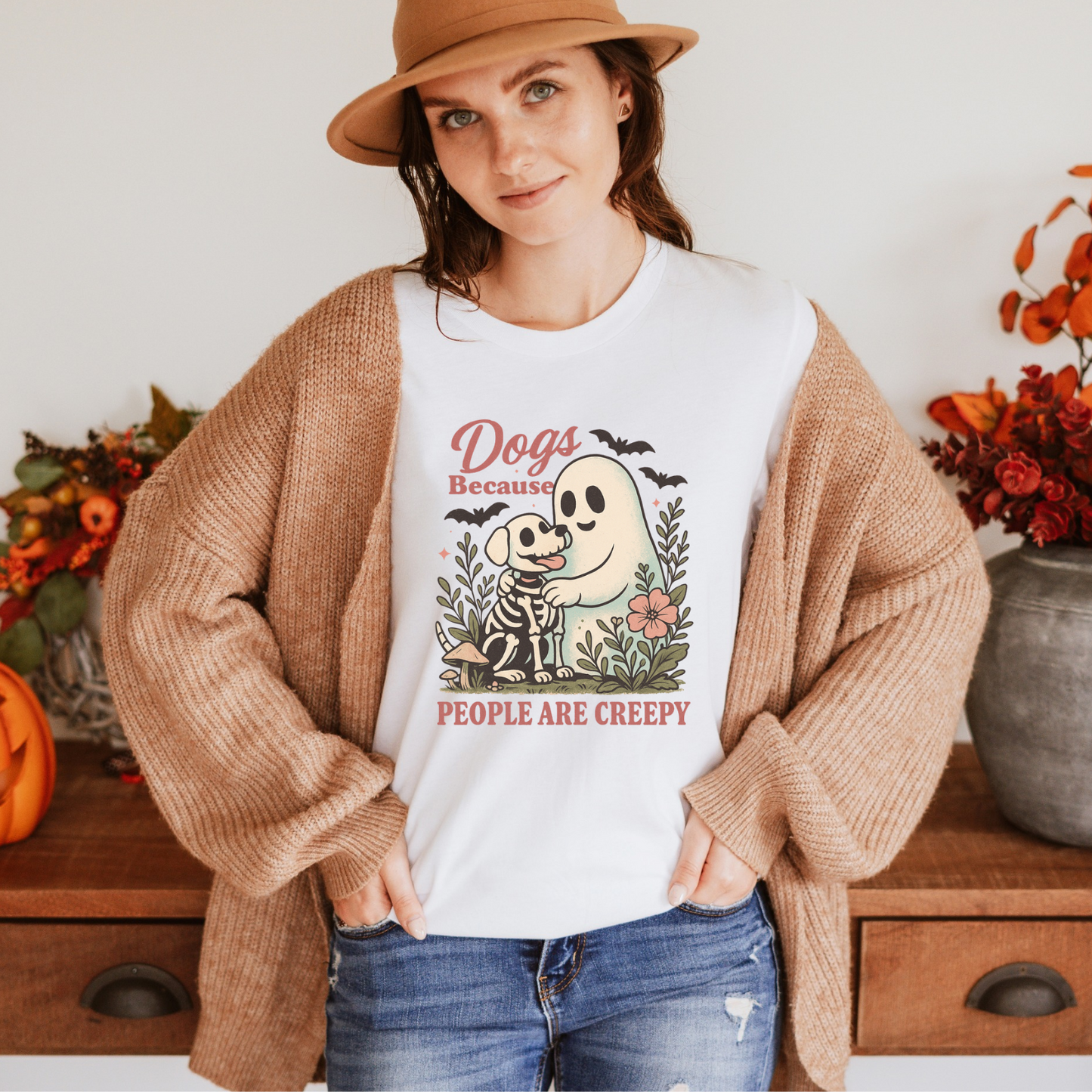 Dogs because People are Creepy Halloween Bella Long Sleeve Shirt