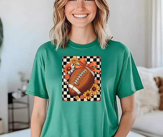 Fall Floral Football Tee, Perfect for Game Days