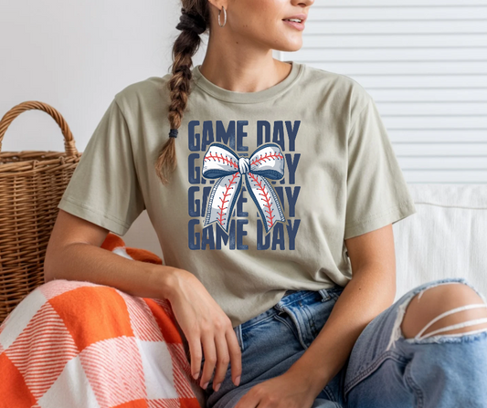 Baseball Game Day Stacked Bow- Gildan Softstyle tee