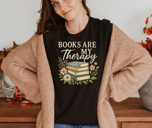 Books are my Therapy Floral Bella Canvas Long Sleeve Tee