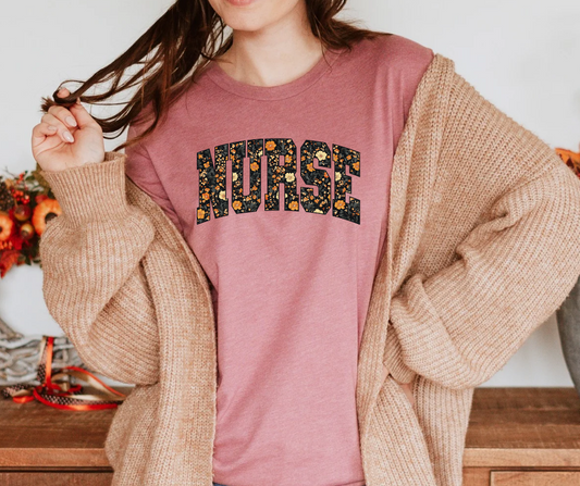 Floral Fall Nurse Bella Canvas T-Shirt
