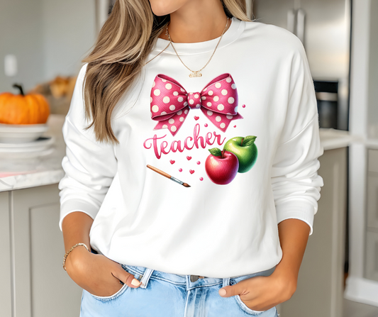 Teacher Polka Dot Bow Gildan Crewneck Sweatshirt